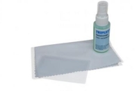 Microfiber cloth, cleaning spray, credit card magnifier