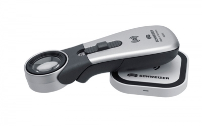 SCHWEIZER Tech-Line Illuminated handheld magnifier, with LEDs, induction, incl. charging pad