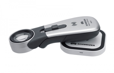SCHWEIZER Tech-Line Illuminated handheld magnifier, with LEDs, induction, incl. charging pad